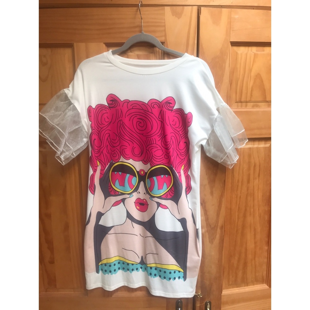 Fun spring shirt dress with flounce sleeves